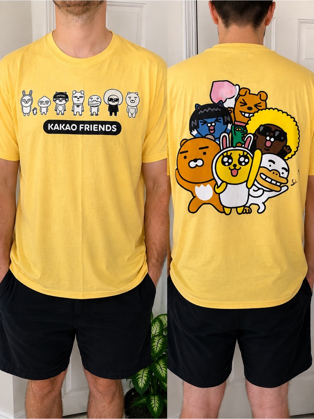 Kakao Friends T-Shirt XL Yellow Double Sided Graphic Tee New With Tags